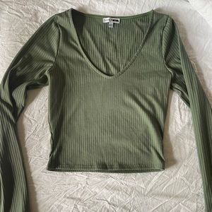 Fashion Nova green long sleeve flare crop top